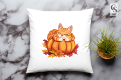 Cute Autumn Cat Clipart Sleeping on Pumpkins Product Image 3