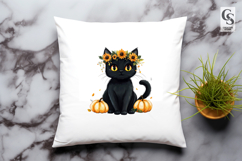 Black Cat Flower Crown Clipart PNG Product Image 3