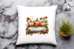 Pumpkin Wooden Box Floral Arrangement Clipart PNG Product Image 3