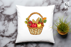 Autumn Harvest Basket Clipart with Apples and Corn Product Image 3