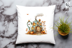 Fantasy Autumn Teapot Cottage House Clipart PNG Product Image 3