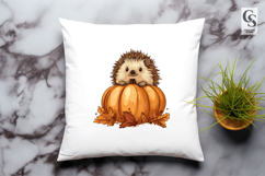 Autumn Hedgehog with Pumpkins Clipart Sublimation PNG Product Image 3
