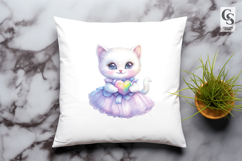 Cute Kawaii Kitten with Rainbow Heart Cartoon Clipart Product Image 2