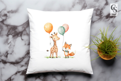Cute Giraffe and Fox Balloon Clipart Sublimation PNG Product Image 2