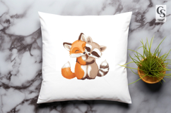 Cute Fox and Raccoon Hugging Clipart Sublimation PNG Product Image 2