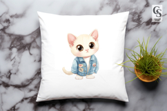 Cute Cat in Denim Jacket Kawaii Kitten Clipart PNG Product Image 2