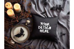Fall Autumn Halloween Pillow Mockup Blank Black Pillow Decor Product Image 1