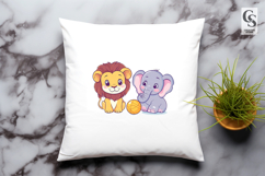 Cute Baby Lion and Elephant Playing with Ball Clipart PNG Product Image 2