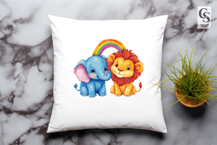 Cute Elephant and Lion with Rainbow Clipart Sublimation PNG Product Image 2