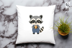 Cute Baby Raccoon in Overalls Clipart Sublimation PNG Product Image 3