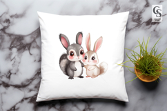 Cute Kawaii Bunny Couple Hugging Together Clipart PNG Product Image 2