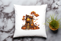 Autumn Cottage House Clipart PNG Product Image 3