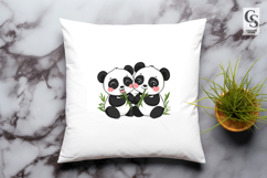 Cute Kawaii Panda Bears Eating Bamboo Clipart PNG Product Image 2