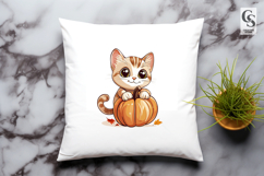 Cute Kitten With Pumpkin Clipart PNG Product Image 3