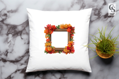 Square Floral Frame Clipart with Fall Leaves PNG Product Image 3