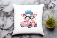 Cute Cow Driving Car Clipart PNG Product Image 3
