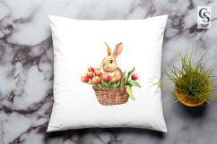Cute Bunny with Tulip Basket Watercolor Spring Clipart Product Image 2