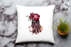 Watercolor Girl with Floral Hat Hairstyle Clipart Product Image 3