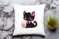 Cute Black Cat with Pink Bow Clipart Sublimation PNG Product Image 2