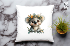 Cute Koala Clipart with Floral Crown PNG Product Image 2
