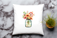 Watercolor Mason Jar with Flowers Clipart Product Image 3