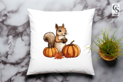 Autumn Harvest Pumpkin Squirrel House Basket Clipart PNG Product Image 3