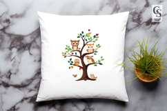 Cute Woodland Owls and Deer Tree Clipart Sublimation PNG Product Image 2
