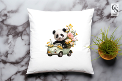 Cute Panda Driving Car with Flowers Sublimation Clipart Product Image 3