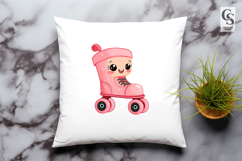 Cute Kawaii Pink Roller Skate with Smiling Face Clipart PNG Product Image 2