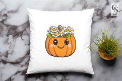 Cute Kawaii Pumpkin with Flowers and Smiling Face Clipart Product Image 2