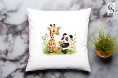 Cute Giraffe and Panda with Flowers Clipart Sublimation PNG Product Image 2