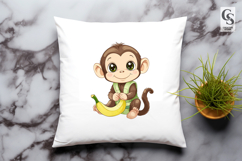 Cute Kawaii Monkey with Banana Cartoon Clipart Product Image 2