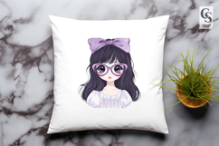 Anime Girl Clipart with Heart Glasses and Bow PNG Product Image 2