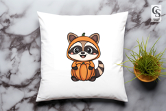 Cute Kawaii Raccoon with Pumpkin Clipart PNG Product Image 2