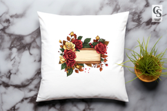 Rustic Wooden Sign Clipart with Autumn Roses and Leaves Product Image 3