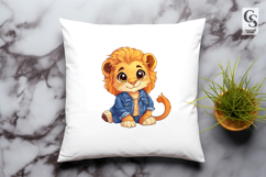 Cute Lion in Denim Jacket Kawaii Animal Clipart PNG Product Image 2