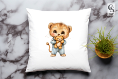 Cute Kawaii Baby Lion with Teddy Bear Cartoon Clipart Product Image 2