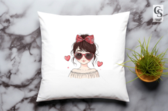 Trendy Girl with Sunglasses and Bow Clipart Sublimation PNG Product Image 3