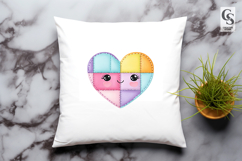 Cute Kawaii Patchwork Heart with Smiling Face Clipart PNG Product Image 2