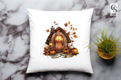Autumn Pumpkin Ghost Squirrel Cottage Clipart PNG Product Image 3