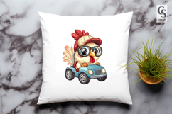 Cute Chicken Driving Car Clipart PNG Product Image 3