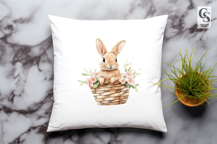 Cute Bunny in Basket with Flowers PNG Clipart Product Image 2