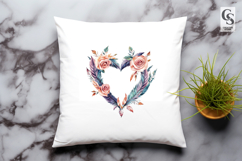 Watercolor Floral Feather Heart Wreath Clipart Product Image 3