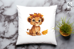 Cute Lion Cub Clipart with Autumn Leaves Product Image 3