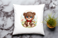 Cute Baby Teddy Bear with Flowers Clipart Sublimation PNG Product Image 3