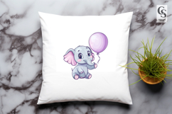 Baby Elephant with Balloon Cute Animal Clipart PNG Product Image 2