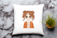 Anime Girl Clipart with Orange Cardigan and Glasses PNG Product Image 3