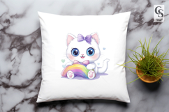 Cute Kitten with Rainbow Kawaii Cat Clipart Sublimation PNG Product Image 2
