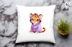 Cute Baby Tiger in Purple Hoodie Clipart Product Image 2
