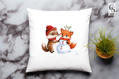 Cute Fox and Raccoon Snowman Clipart Sublimation PNG Product Image 2
